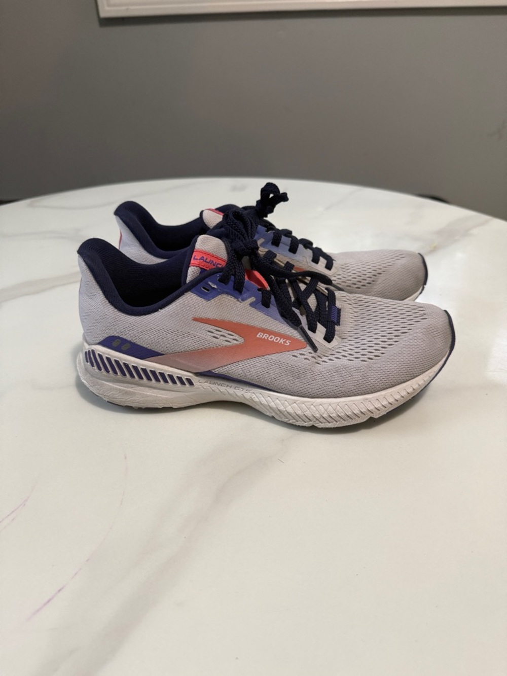 Brooks Women’s Athletic Shoes in Light Gray with Navy and Peach Details